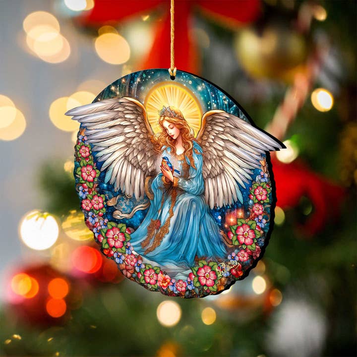 Designocracy - Wholesale Ornament - Guardian Angel Serenity Holiday Wooden Ornaments DeBrekht