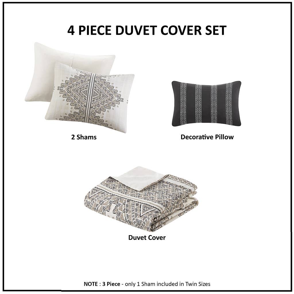 Olliix - Wholesale Bedding Set - 4 Piece Boho Printed Comforter/Duvet Cover Set, Beige/Ivory14