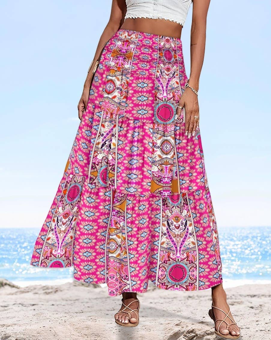 Rosa Clothing - Wholesale Skirt - Women's - Swing Style Bohemia Ethnic Floral maxi skirt11