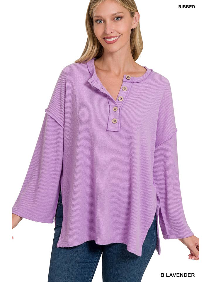 42POPS - Wholesale Knit Sweater - Women's - ",.SI-25183 RIBBED BRUSHED MELANGE HACCI HENLEY SWEATER