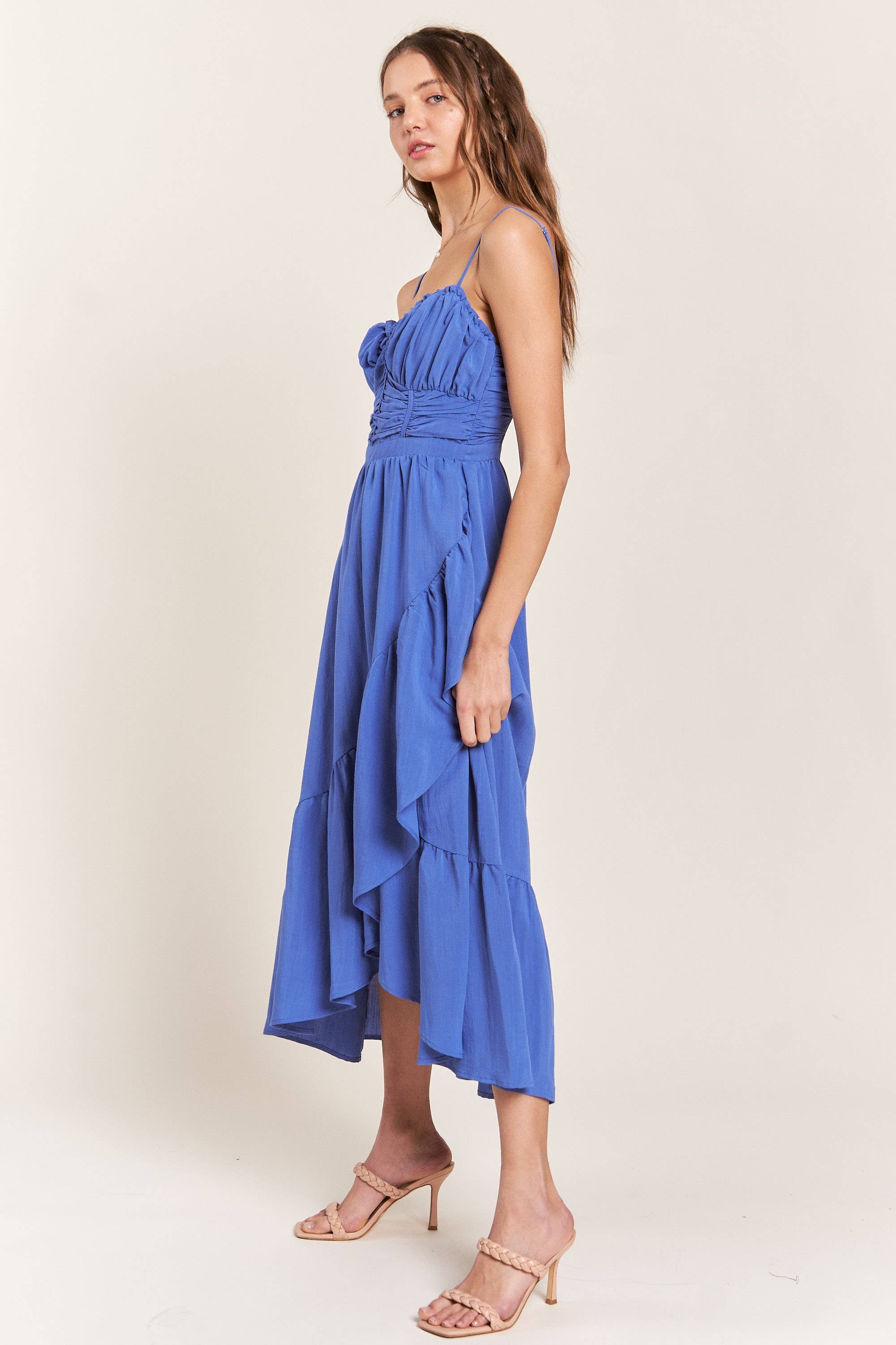 In The Beginning - Vente Robe – femme - Robe longue bleue à découpes latérales détaillées1