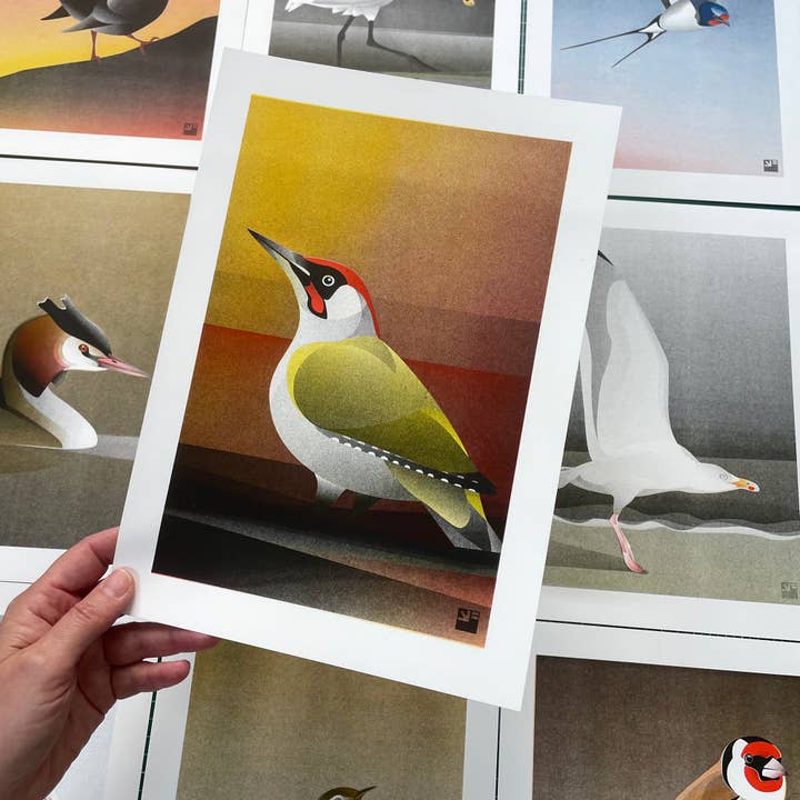 VrijFormaat - Wholesale Art Print - riso print - Green Woodpecker - Bird art print - A41