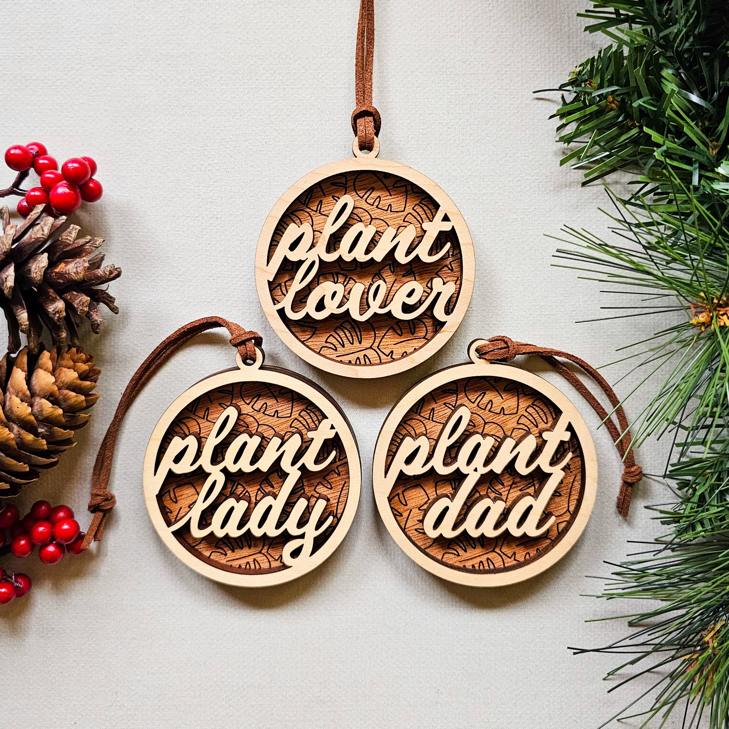 Leaf & Node - Vente Objets de décoration - Décoration de Noël Plant Lady, Lover, Dad, en bois stratifié1