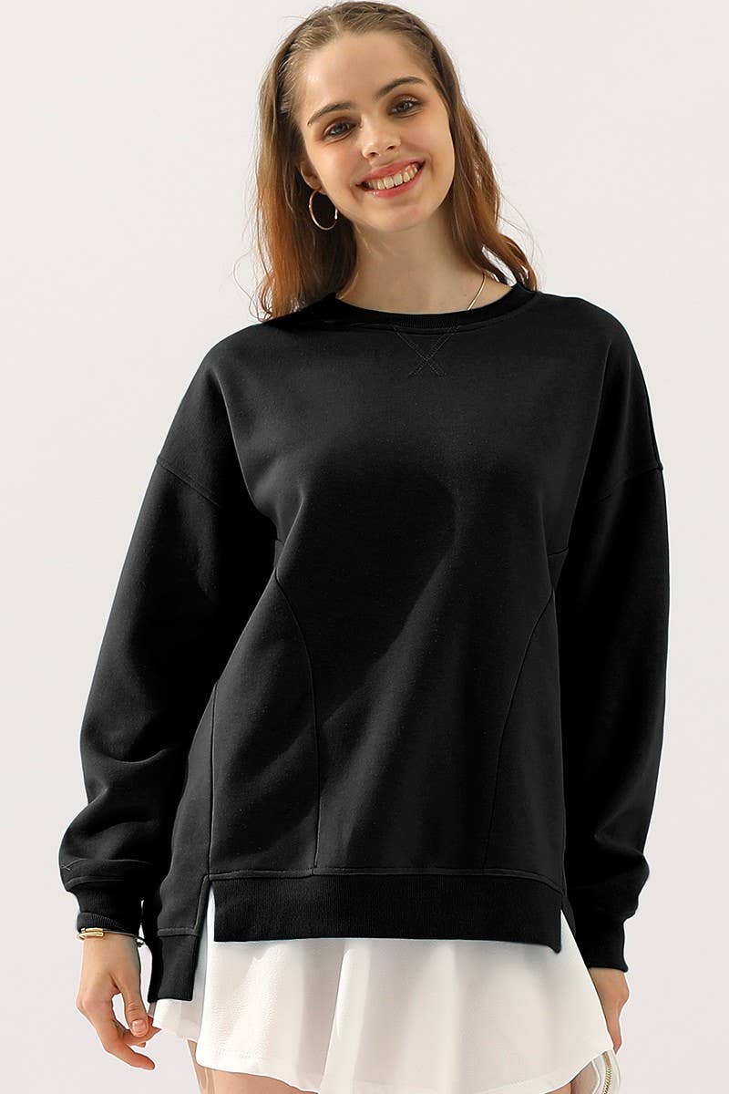 NINEXIS - Wholesale Sweatshirt - Women's - CWTTL905_LONG SLEEVE ROUND NECK CUT HEM SWEATSHIRT0