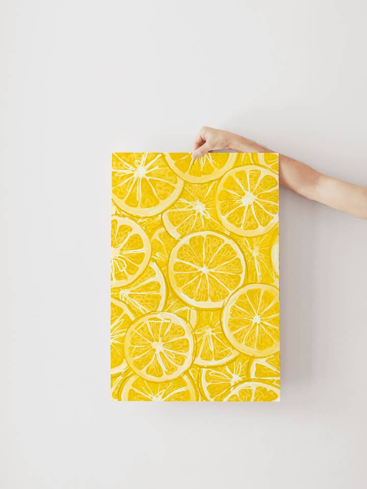 Skivede citroner - Eklektisk Lysegul Citron Kunsttryk for engroshandel hos Rhinestone Rodeo Art