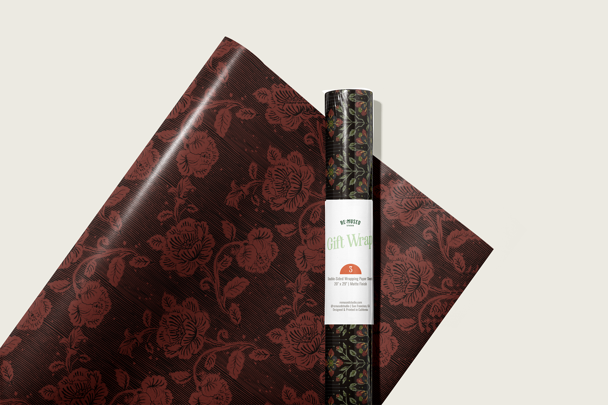 re:mused studio - Wholesale Flat Wrap - Midnight Blooms Gift Wrap Sheet-Double Sided14