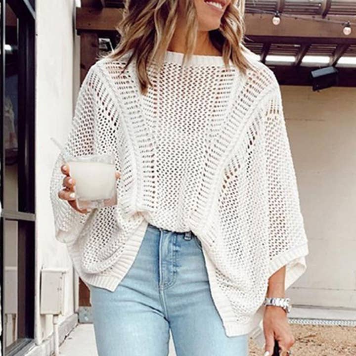Sweetkama - Wholesale Knit Top - Women's - Ladies Bat Sleeves Hollow Out Knit Blouse 220659