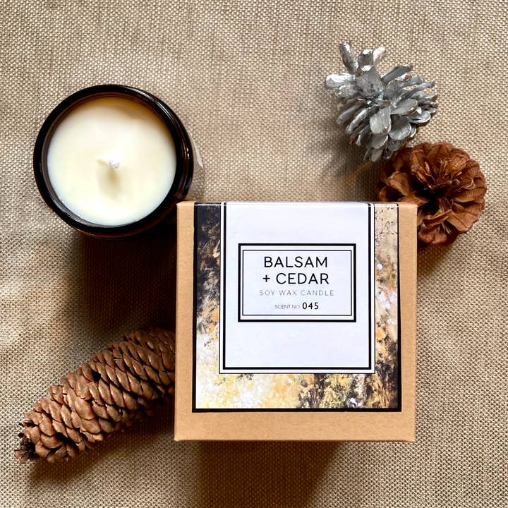 Balsam + Cedar Soy Wax Candle for wholesale by Nicole Rose Studio