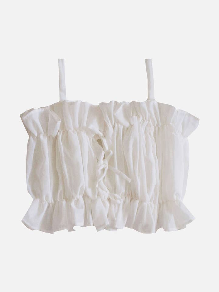 Ruffled crop top in cotton muslin. for wholesale by glase