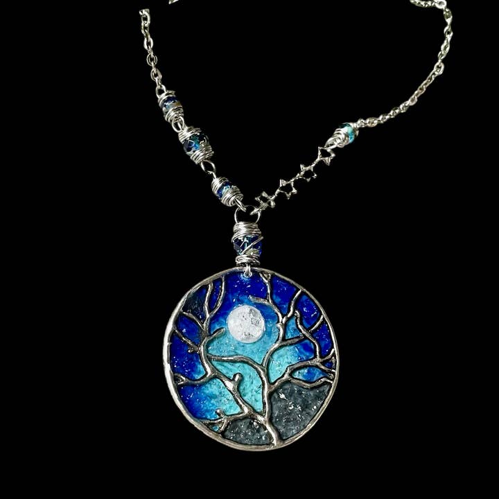 Tree Blue Moon Necklace for wholesale by Spirit Glassworks