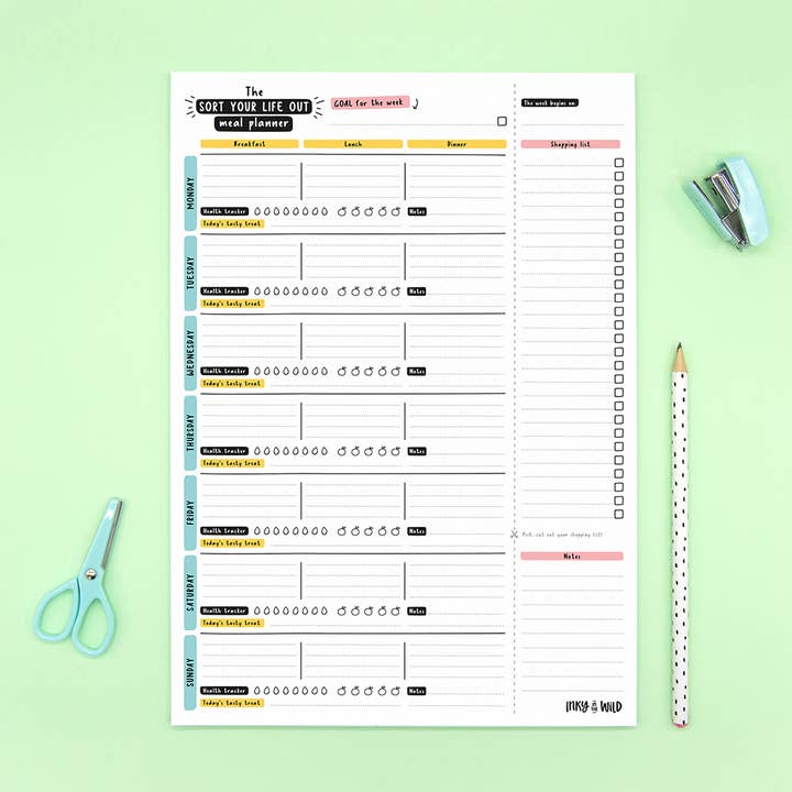 Sort Your Life Out Meal Planner Notepad for wholesale by Inky in the Wild