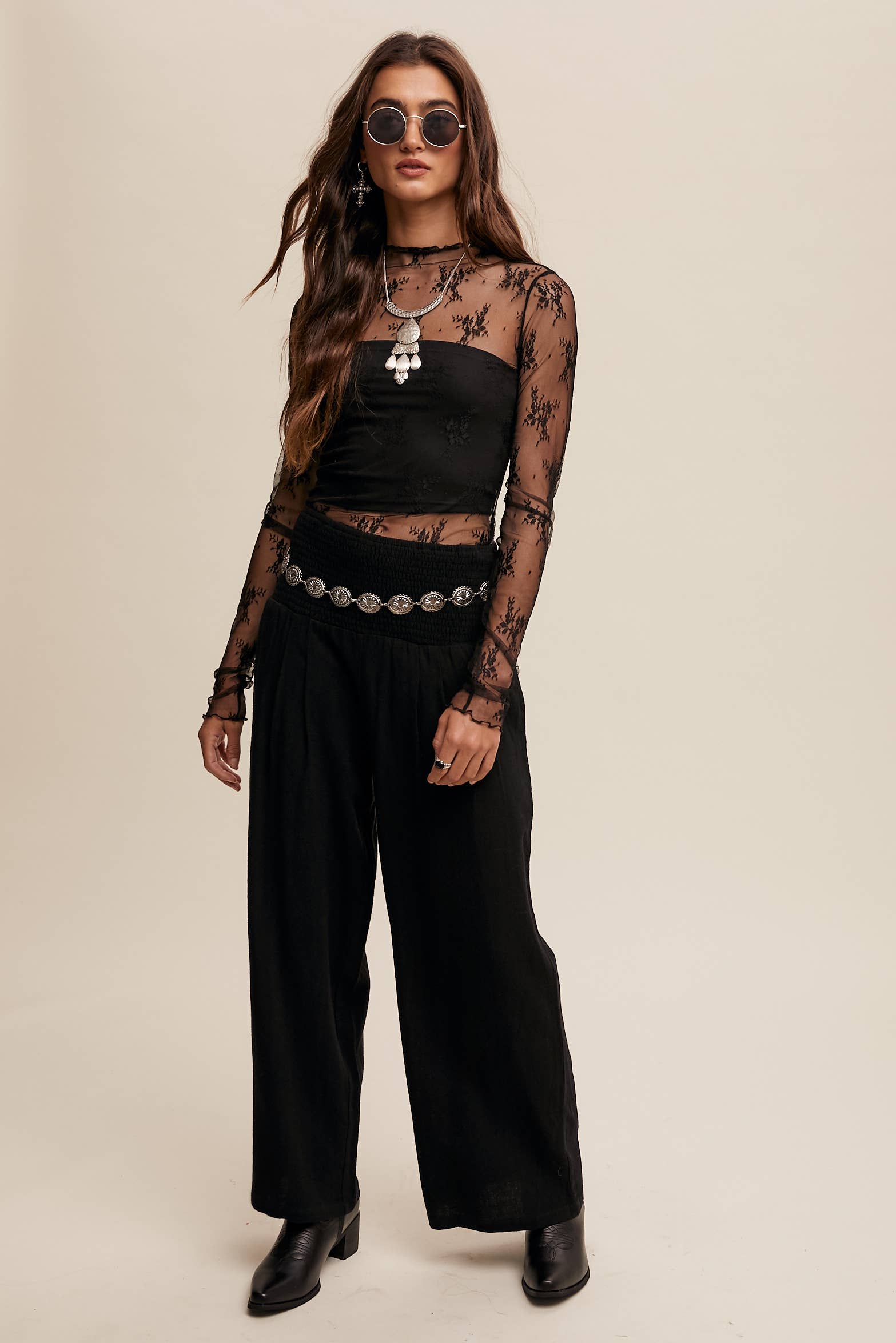 Listicle - Wholesale Blouse - Women's - Sheer Lace Long-Sleeve Top92