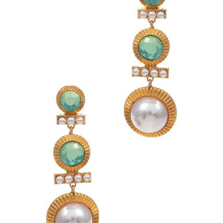 Designature New York - Wholesale Dangle Earrings - Linear Shaped Pearl Glass Three Drop Post Earrings2