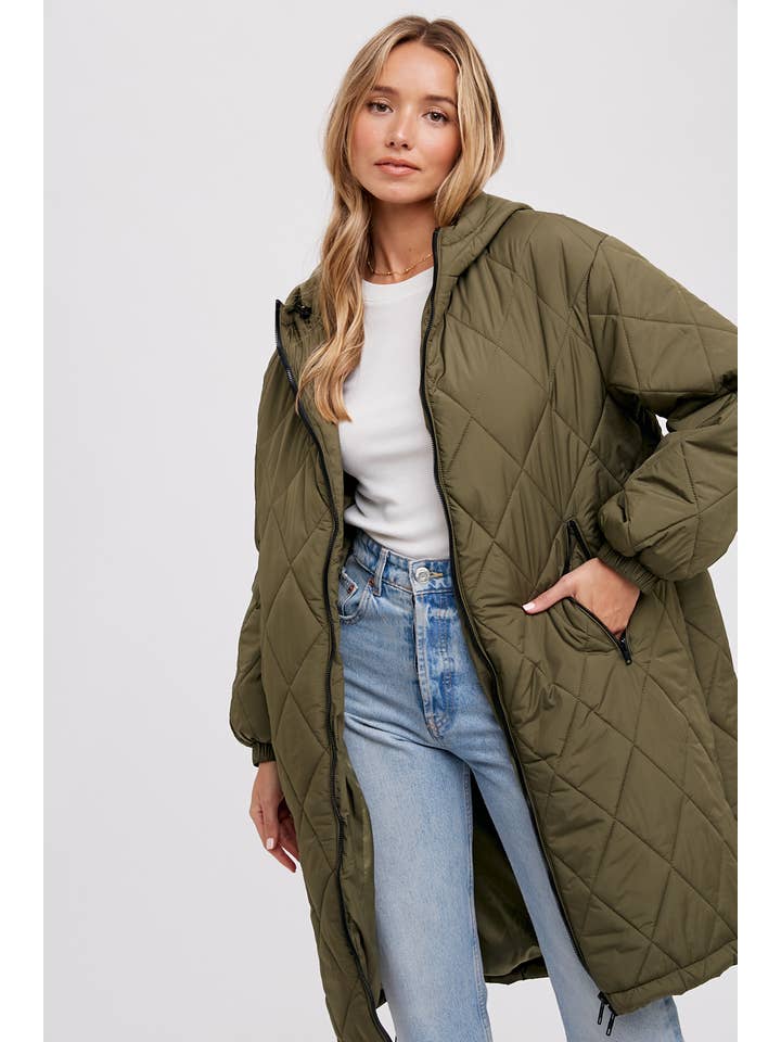 Bluivy - Wholesale Puffer Jacket - Women's - LONGLINE QUILTED PUFFER JACKET