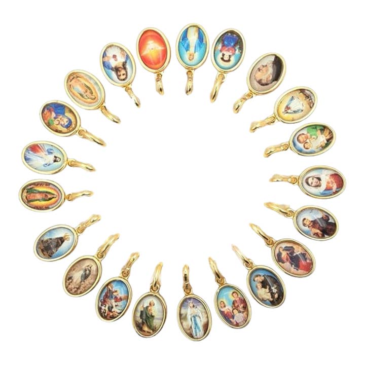 Small Gold Tone 21 Medals with Assorted Images of all Saints for wholesale by Catholica Shop