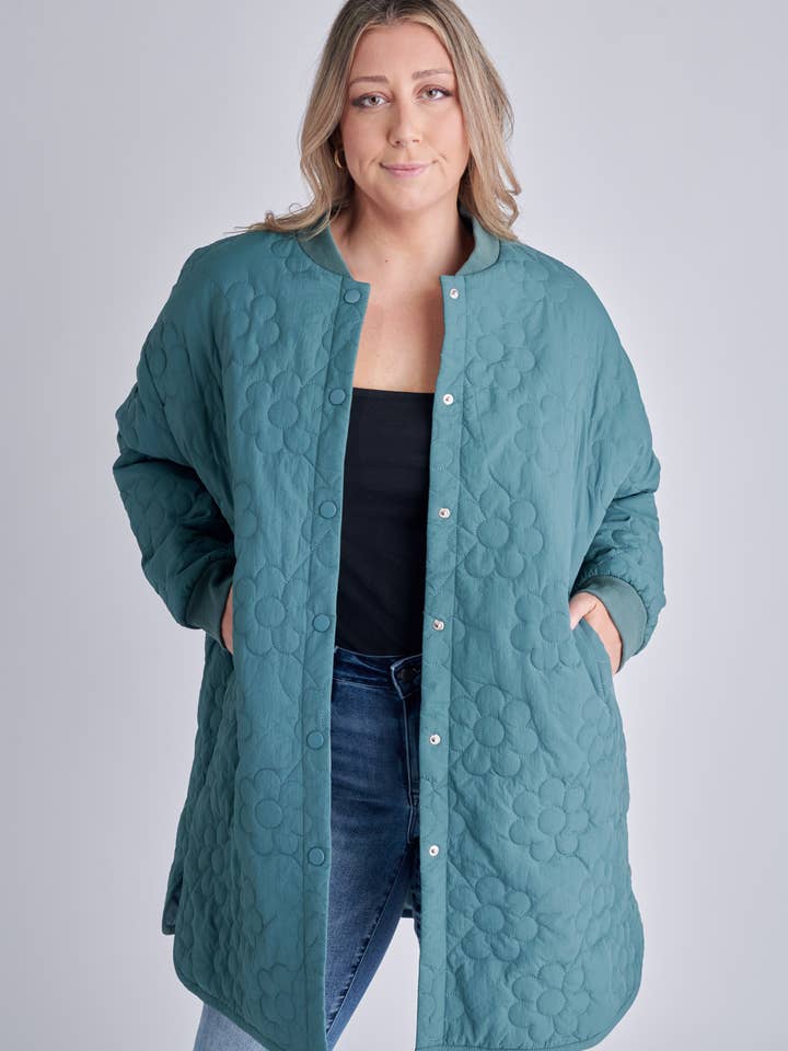 FLORAL QUILTED PLUS SIZE JACKET - P80069X for wholesale by Petal Dew