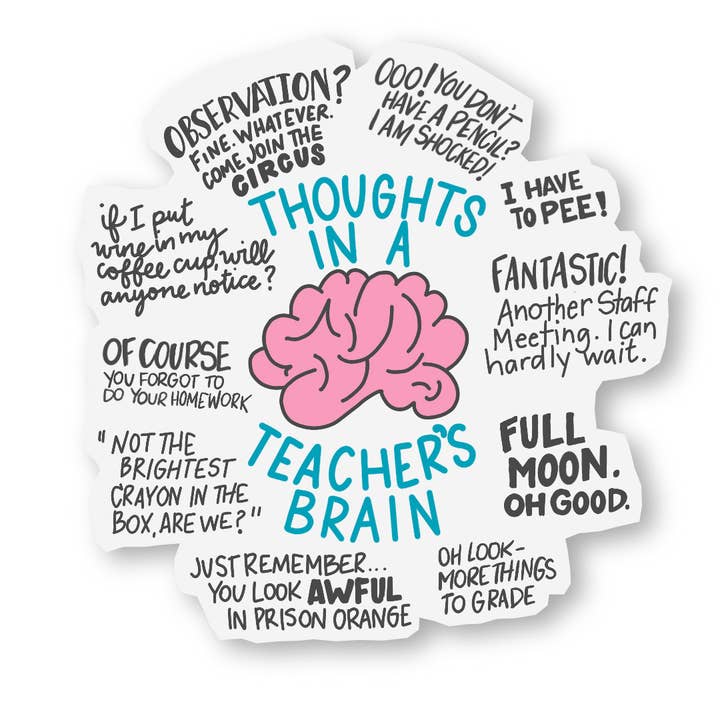 Teacher Brain-Thoughts Sticker | Waterproof, Vinyl Sticker (funny, sarcastic) for wholesale by Shemazing Designs