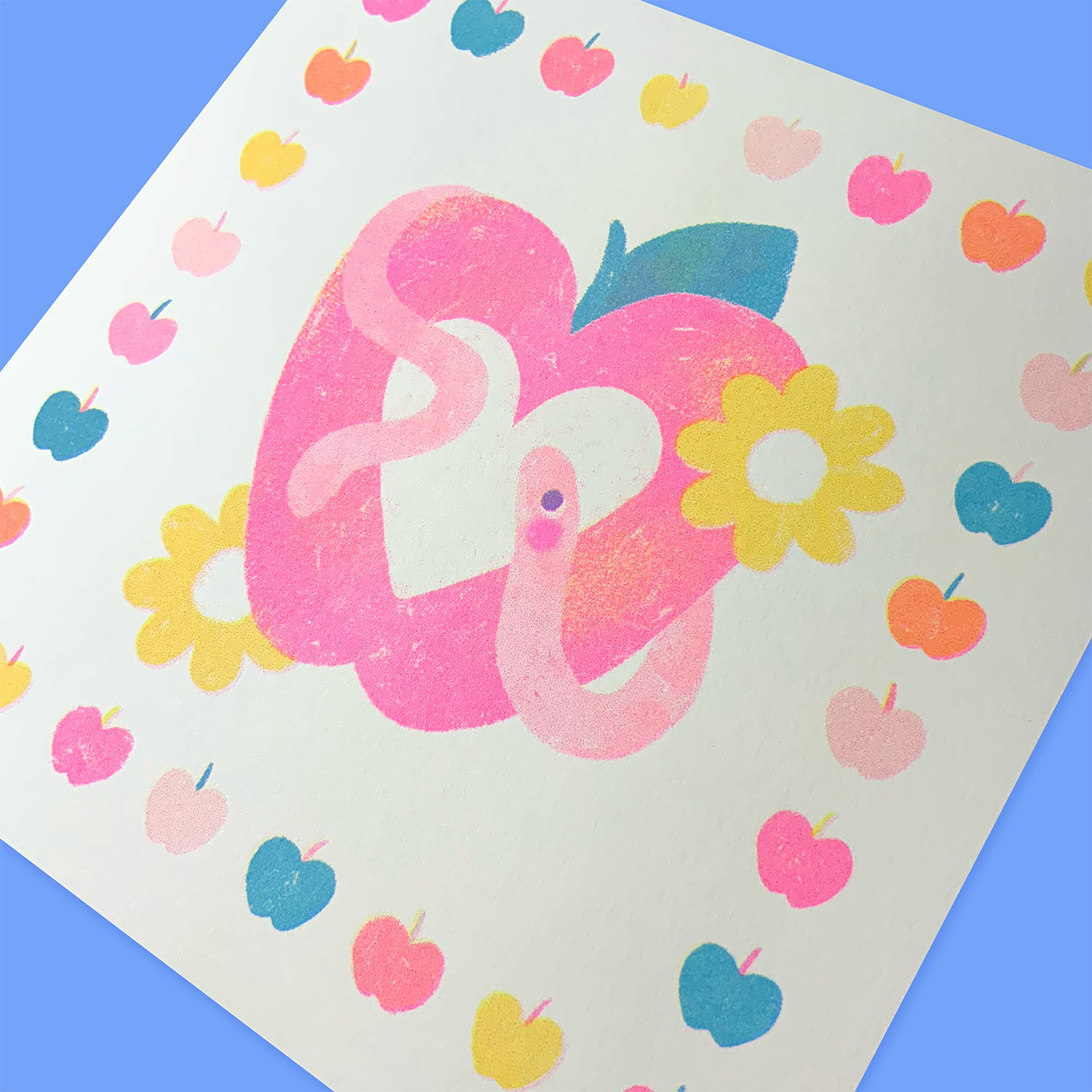 Wildkat Studio - Wholesale Art Print - Apple & Worm Risograph Art Print2
