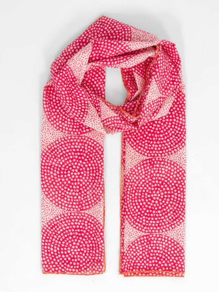 Camille Lightweight Cotton Scarf - Pink, Polka Dot Circles for wholesale by Sarta Accessories