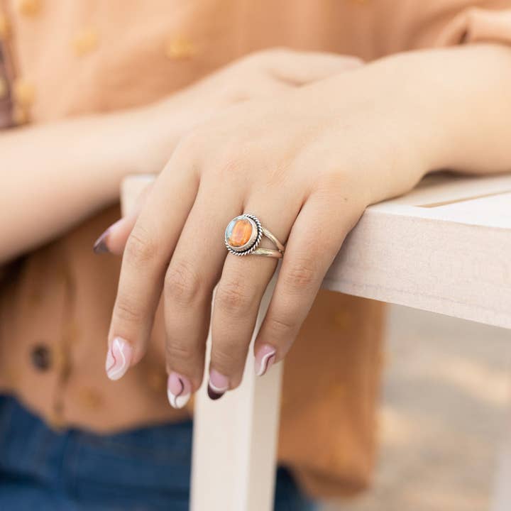 Spiny Oyster/Turquoise Ring - Size 7.5 for wholesale by Indie Rae