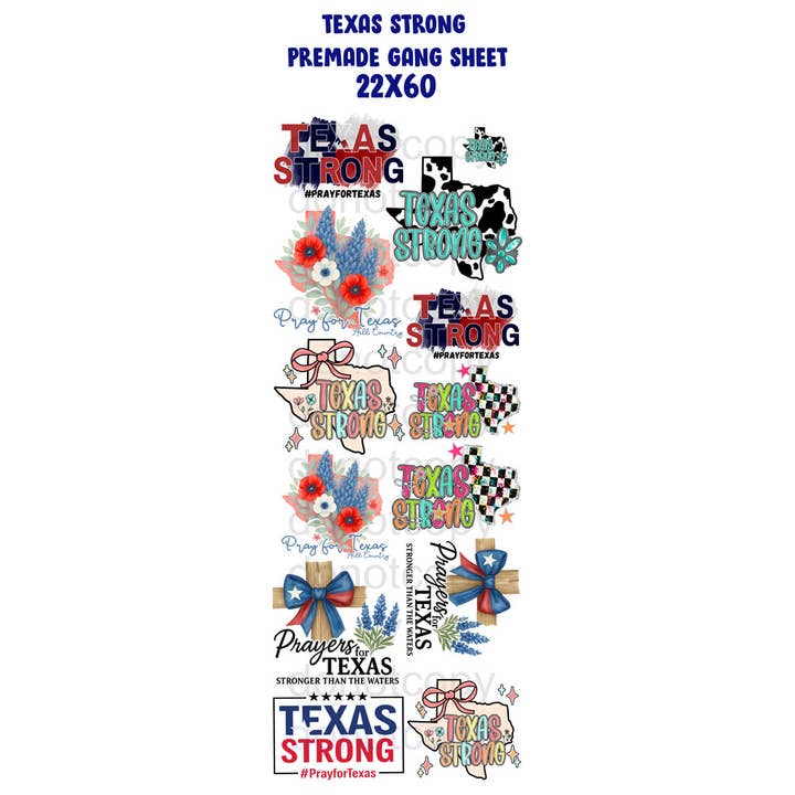 Texas Strong Förberedd 22x60 Gang Sheet DTF Värmeöverföring för wholesale av Trendy Transfers