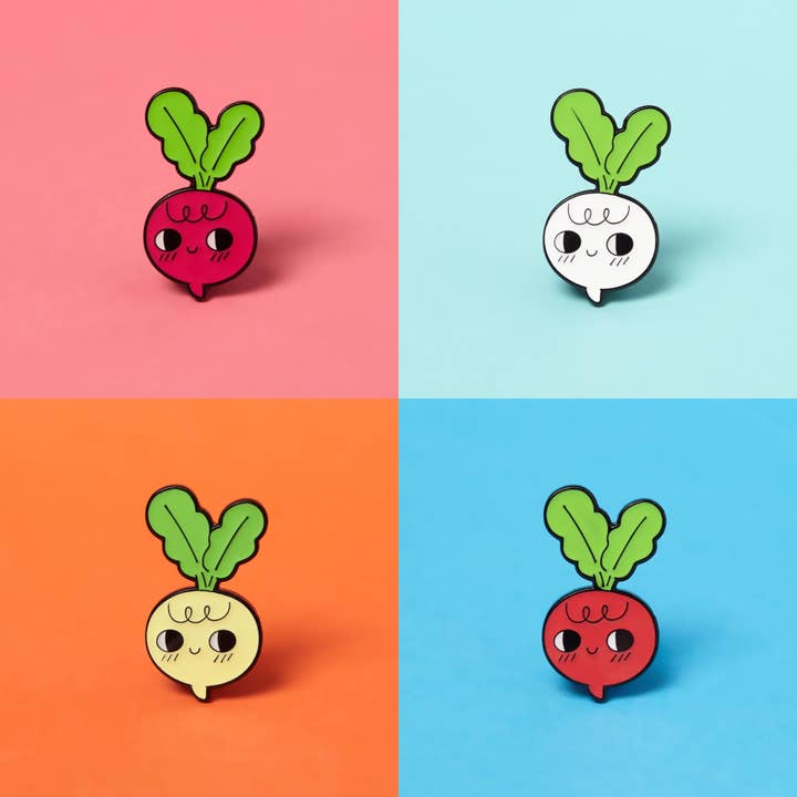 Higglebees – wholesale Lapel pin/button – Root Veg (Beet, Radish, Turnip) - Enamel Pin