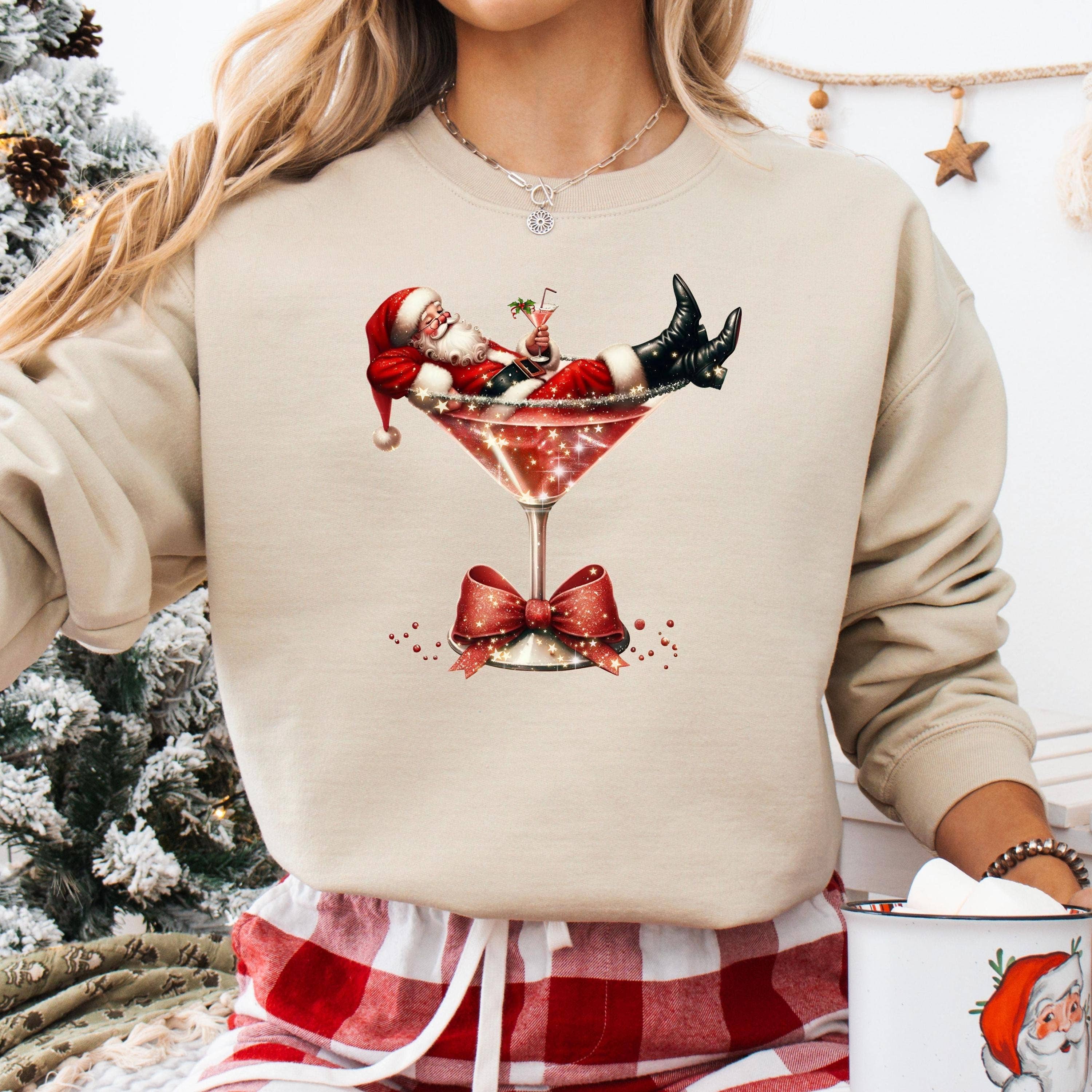 NVC Ecommerce LLC - Wholesale T-Shirt (Graphic) - Women's - Coquette Christmas Drink Sweatshirt, Christmas Martini Tee0