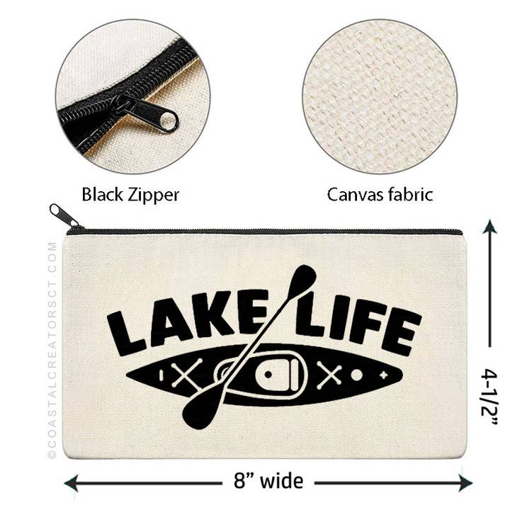 Coastal Creators of Connecticut - Wholesale Pouch - Unisex - Lake Life Kayak Multi-Use Canvas Storage Zipper Bag