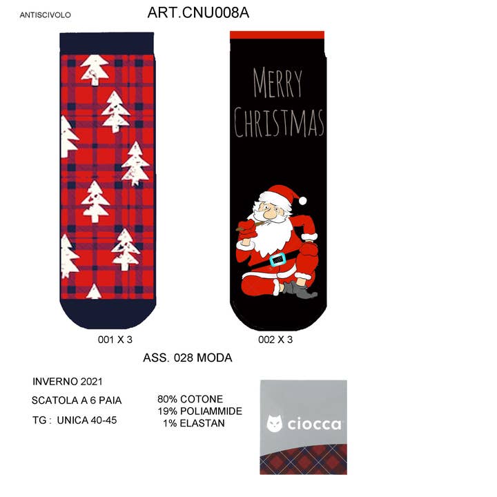 Zwei Paar rutschfeste Herrensocken mit Weihnachtsmuster (CNU008A) für den Großhandel von Ciocca