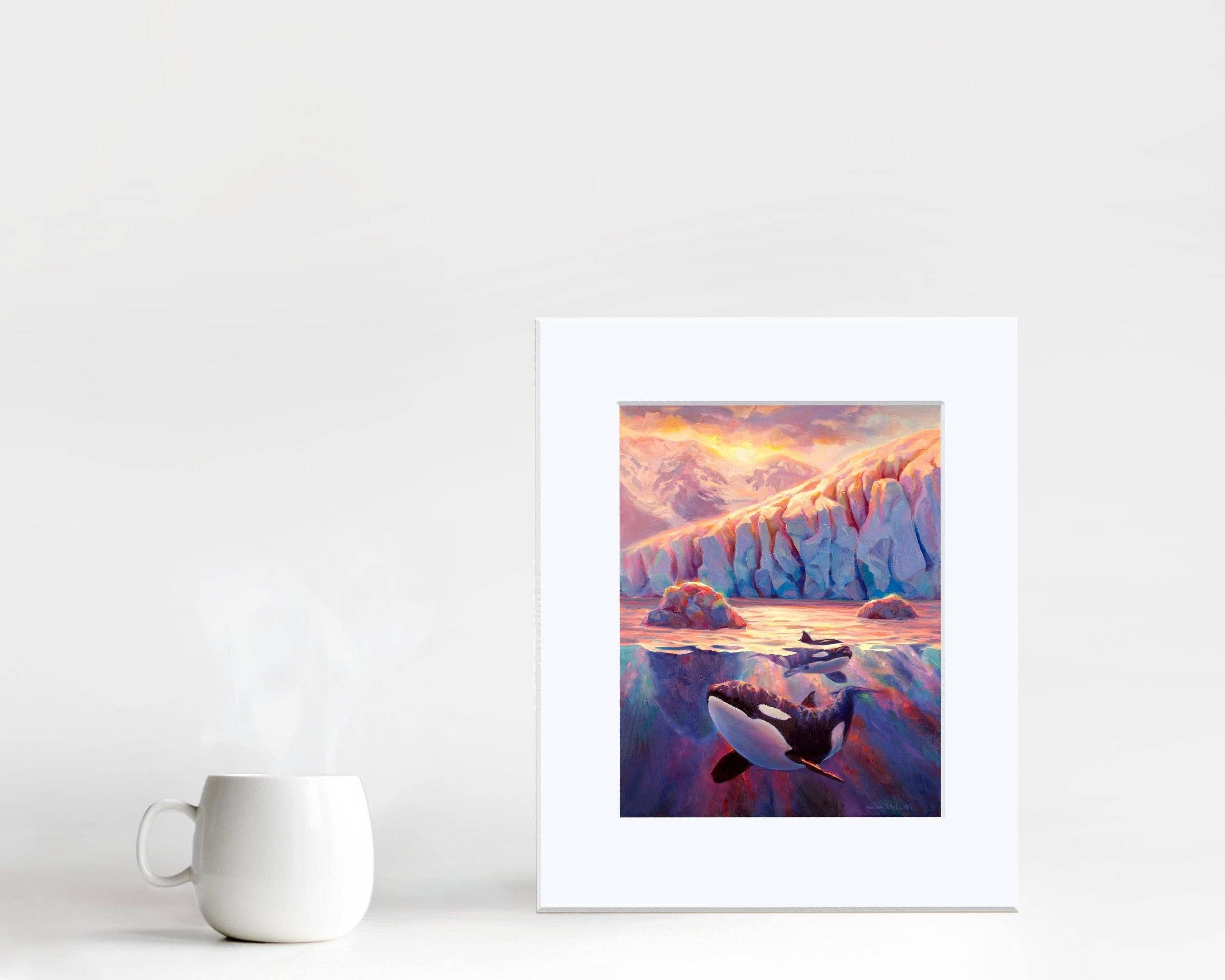 Whitworth Gallery - Wholesale Art Print - Orca Sunrise - Killer Whale Painting With Alaska Glacier4