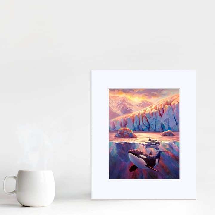 Whitworth Gallery - Wholesale Art Print - Orca Sunrise - Killer Whale Painting With Alaska Glacier4