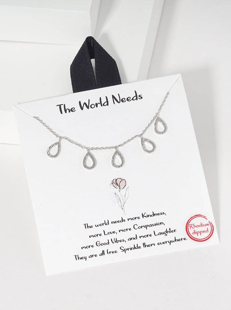 Wild Honey - Wholesale Pendant/Charm Necklace - Five Hammered-Texture Cutout Teardrop Charms 18K-Gold-Dipped Necklace0