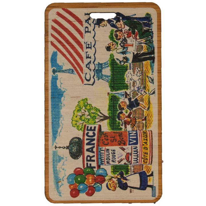 LaserMach - Wholesale Luggage Tag - Saturday Evening Post "French Cafe" Laser-Cut Wood Bag Tag