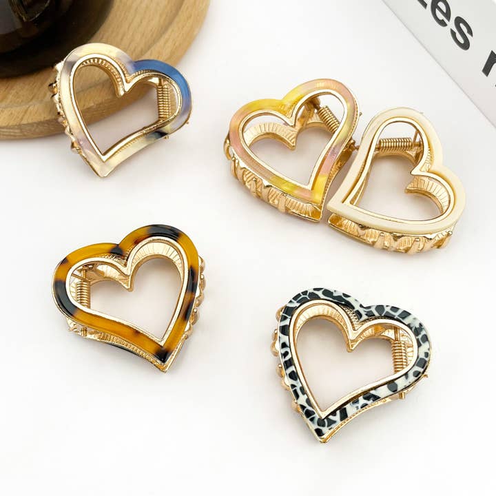 Heart-Shaped Metal & Acetate Hair Claw Clip for wholesale by TheDivaSoap