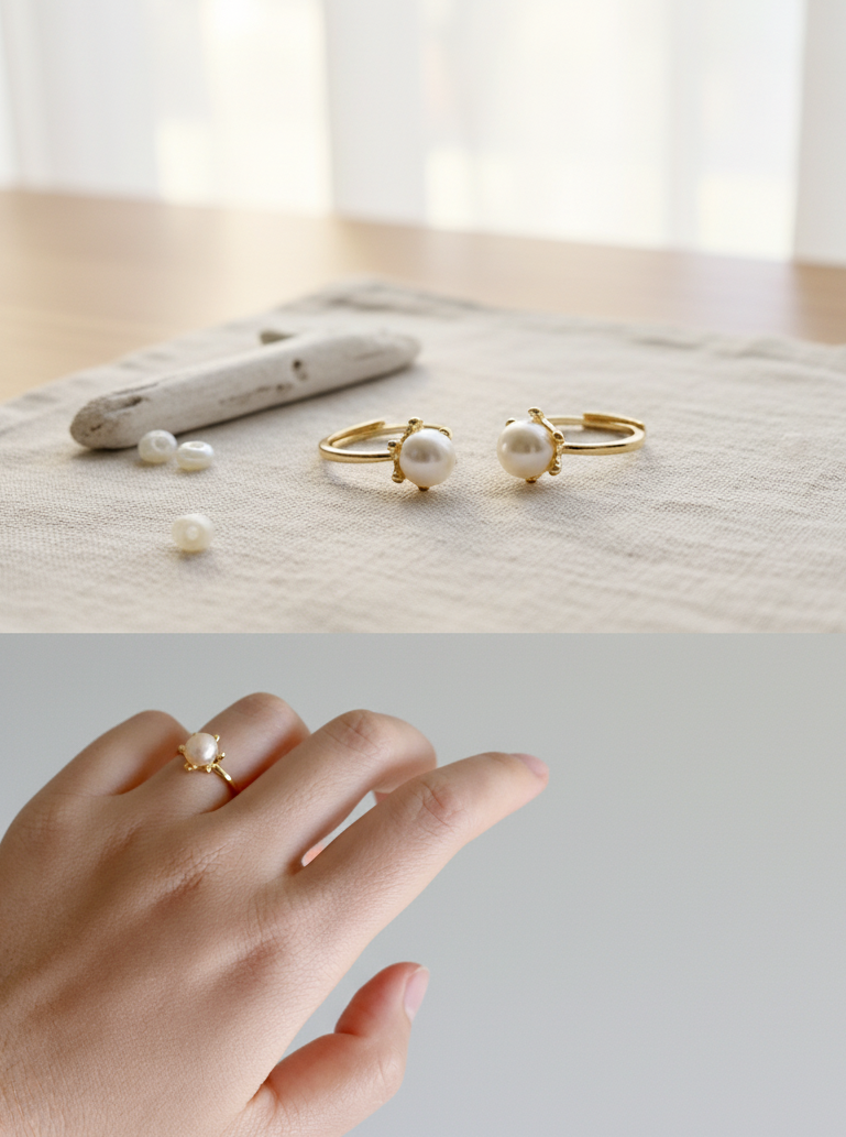 iBijoux – Anel de pedra única/solitário por atacado – Anel de Declaração com Pérola Dourada (1R08c)8