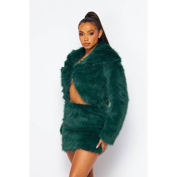 Miss 8 – wholesale Top & skirt set – Women's – Faux Fur cropped Jacket with Mini Skirts6