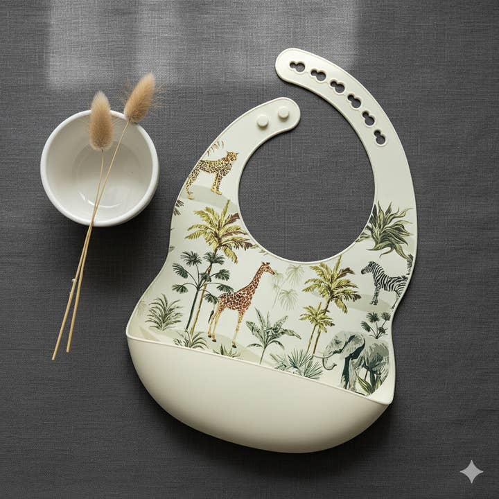 Bästsäljare Silikon haklapp med bricka Jungle - Beige för wholesale av Rammelaartje