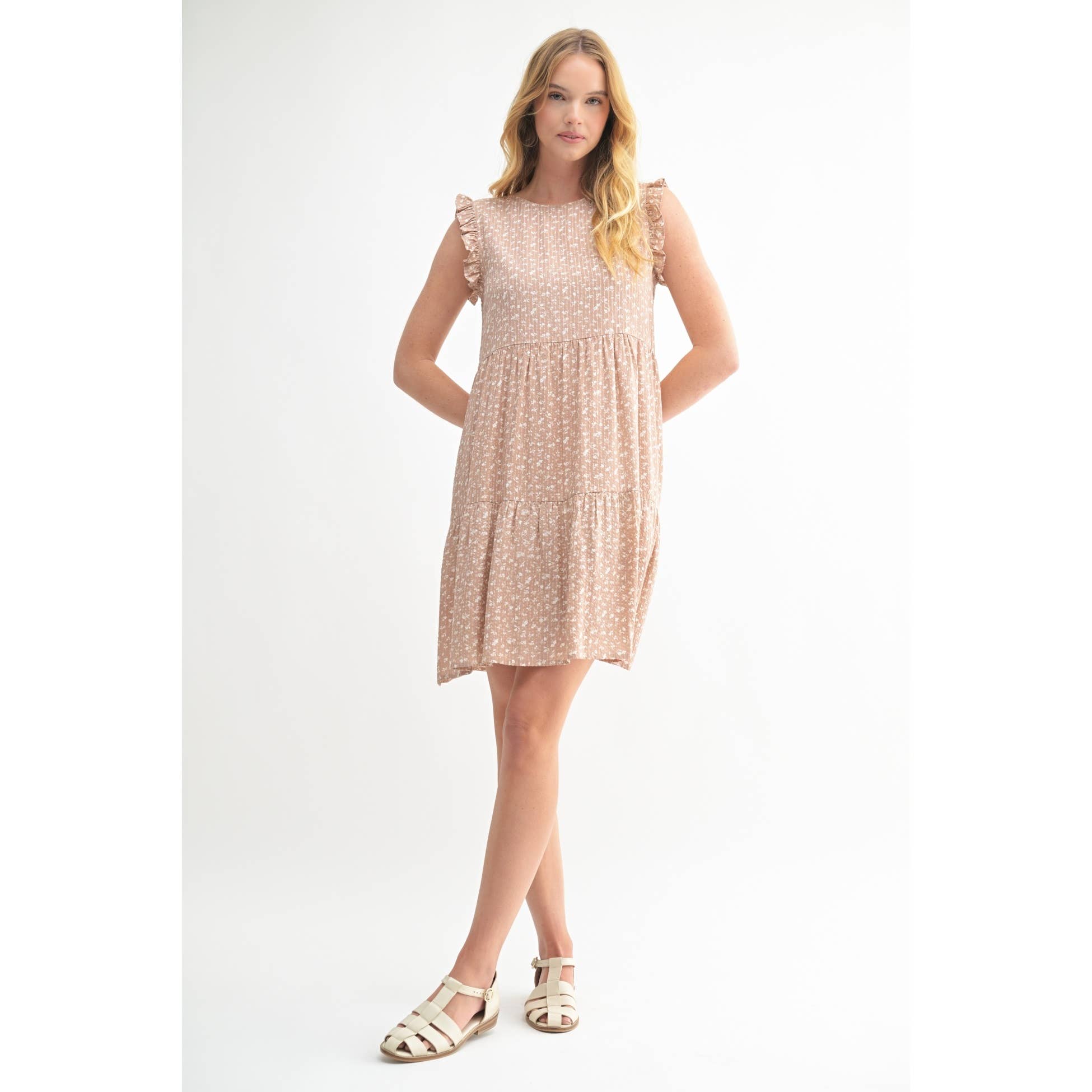 FUN2FUN - Vendita all'ingrosso Vestito - Donna - MINI ABITO A BALZE CON MOTIVO A RIGHE FLOREALI DELICATE E TESTURA17