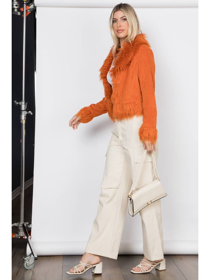 26 International - Wholesale Jacket - Women's - Faux Fur Trim Corduroy Jacket16