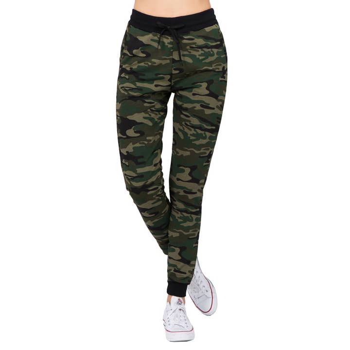 ITZON - Wholesale Athletic Sweatpants/Joggers - Women's - L60S Green and Grey Camo Joggers with Drawstring Camouflage8