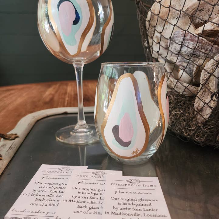 Sugarcane Home - Wholesale Wine Glass - Hand Painted Oyster Wine Glass - Stemmed - Beach Sunset