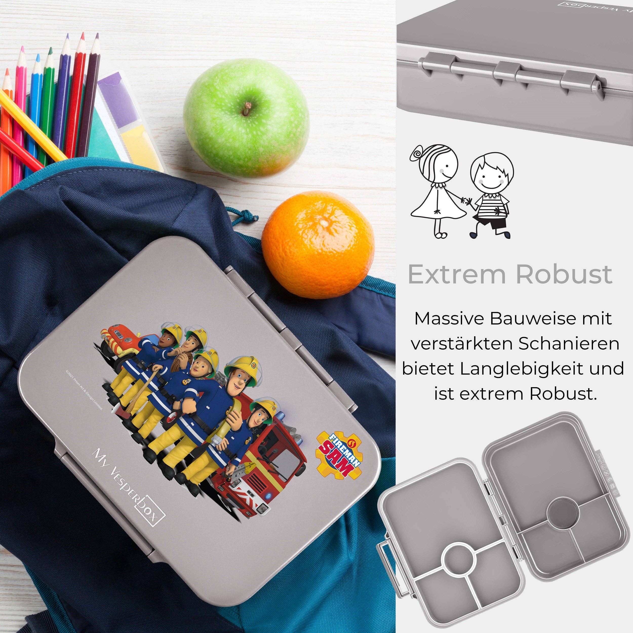 Myvesperbox – Engroshandel Madpose/-kasse – Børn – Min Vesperbox - Bia - Brandmand Sam V3 Team foran bil7