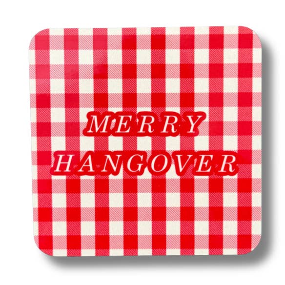 Merry hangover gingham Christmas coaster for wholesale by soch and co
