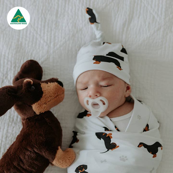 Dachshund Swaddle Set for wholesale by Smitten Bub Co.