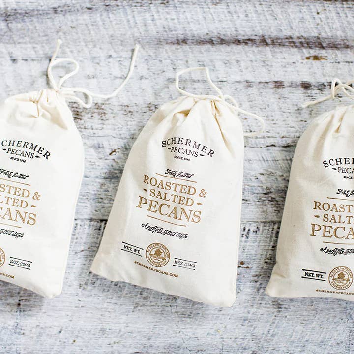 Schermer Pecans - Wholesale Nuts - ROASTED AND SALTED PECANS - Ga Grown - 12 Cloth Bags/Case