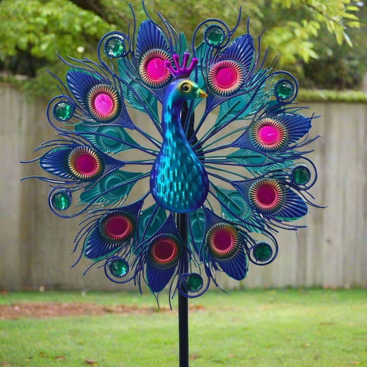 Marissa's Gifts – wholesale Wind spinner – Handmade Aurora peacock powder coated garden wind sculpture spinner measuring 150cm8