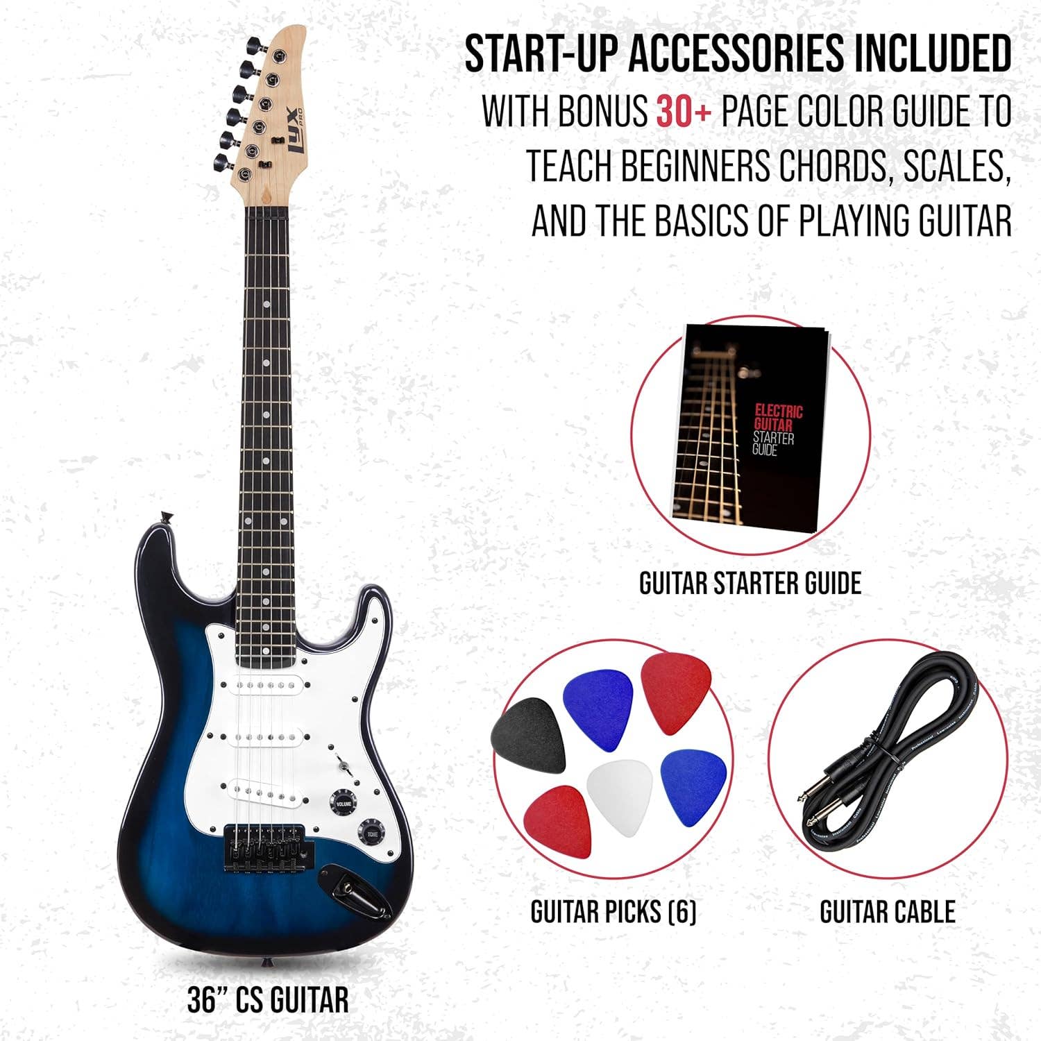 LyxPro – wholesale Musical instrument – CS 36” Beginner Electric Guitar Kit with Amp, Cable & More!7