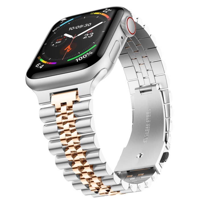 Bracelet à maillons en acier inoxydable - Le Perth en argent et rose - Compatible avec Apple Watch taille 38 mm à 41 mm pour la vente par Friendie Pty Ltd