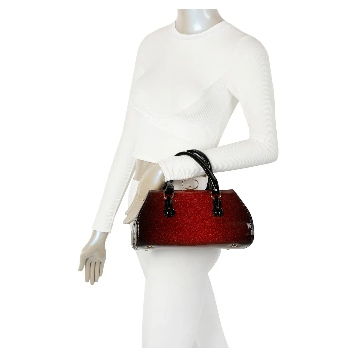 Superbia – wholesale Top handle bag – women's – Superbia Medium Two Toned Diamante Clasp Opening Patent Bag6