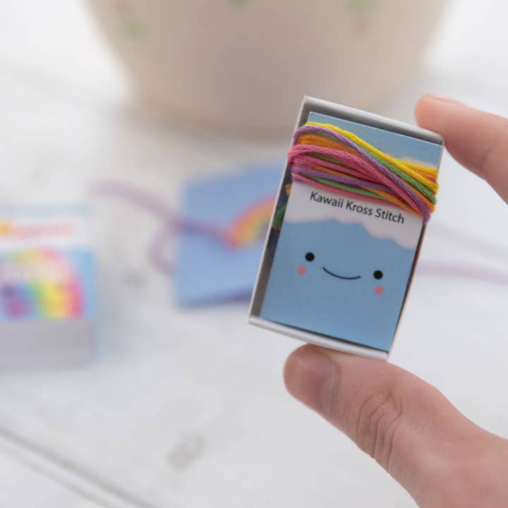 Marvling Bros Ltd - Wholesale Embroidery/Cross Stitch Supplies - Kawaii Rainbow Heart Mini Cross Stitch Kit In A Matchbox